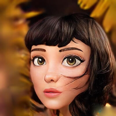 Foto feminina em caricatura 3D 